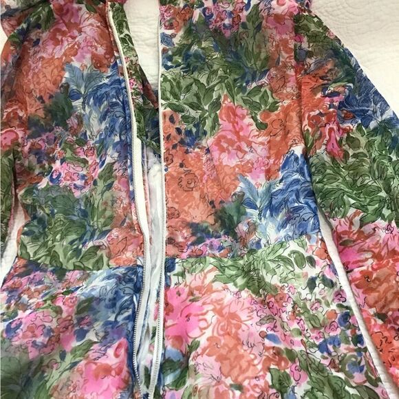 Vintage 60s Floral Print Ruffle Neck Long Sleeve Maxi Dress - Picture 8 of 16